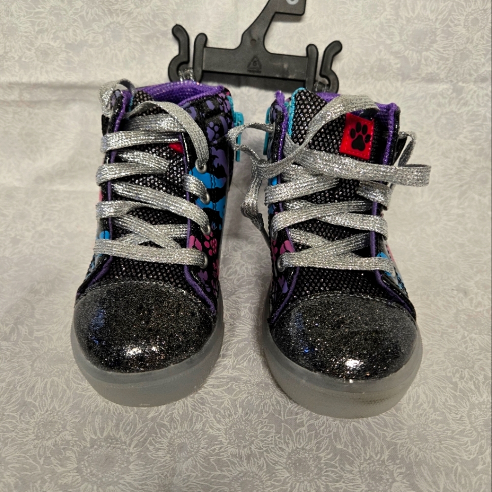 Kids Glitter High-Top Sneakers with Silver and Purple Accents